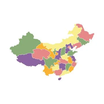 Flat colored China map. Outline with division to region Stock Illustration