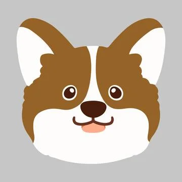 Flat colored cute brown Corgi front face Stock Illustration