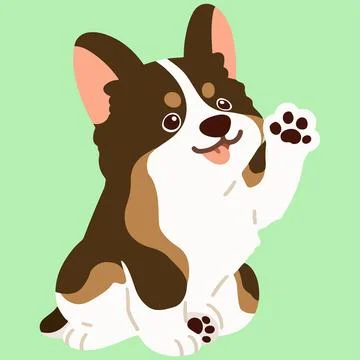 Flat colored cute sable colored Corgi sitting and waving hand Stock Illustration