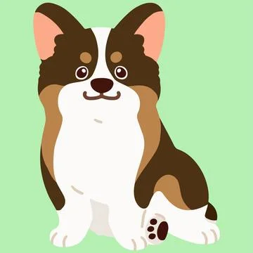 Flat colored cute sable colored Corgi sitting in front view Stock Illustration