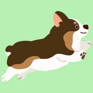 Flat colored cute sable colored Corgi jumping in side view Stock Illustration