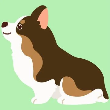Flat colored cute sable colored Corgi sitting in side view Stock Illustration