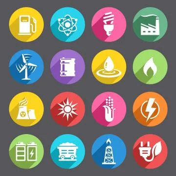 Flat colored Energy Icon Set Stock Illustration