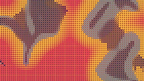 Flat colored flowing halftone design template. Dotted 3d render loop animation Stock Footage 128965822