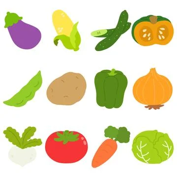 Flat colored fresh vegetables set Stock Illustration