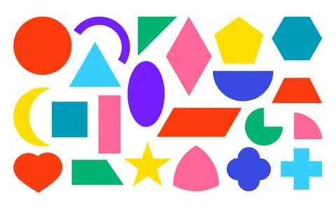 Flat colored geometric basic shape icon set vector Stock Illustration