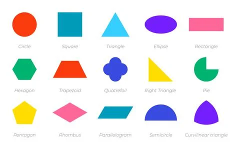 Flat colored geometric basic shape icon set vector Stock Illustration