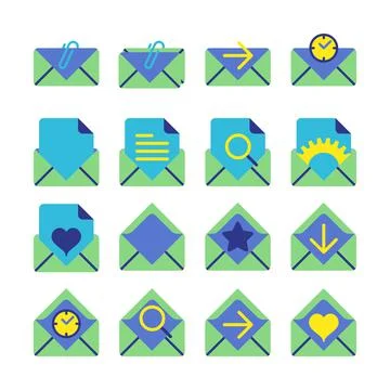 Flat colored icon set of document mail folder 스톡 일러스트