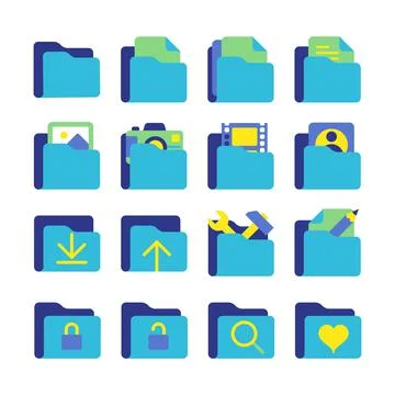 Flat colored icon set of document mail folder Stock Illustration