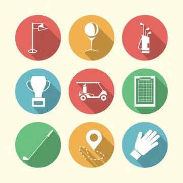 Flat colored icons for golf accessories Stock Illustration