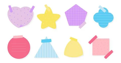 Flat colored lined paper sticker grid set vector Stock Illustration