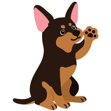 Flat colored Miniature Pinscher sitting waving hand Stock Illustration