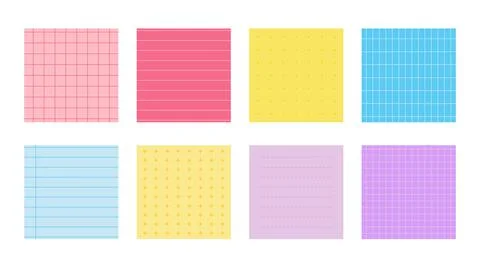 Flat colored notebook paper notes set vector Stock Illustration
