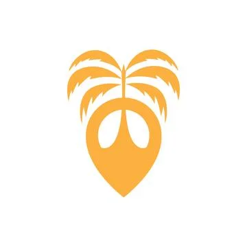Flat colored pin map location with coconut tree logo design, vector graphic.. Stock Illustration