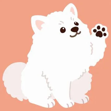 Flat colored simple and adorable Japanese Spitz waving hand illustration Stock Illustration