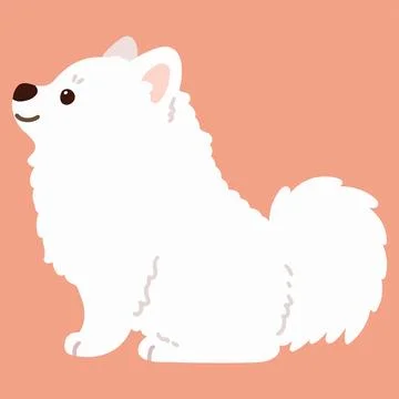 Flat colored simple and adorable Japanese Spitz sitting in side view illust.. Stock Illustration