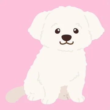 Flat colored simple and adorable white Maltese dog sitting illustration Stock Illustration