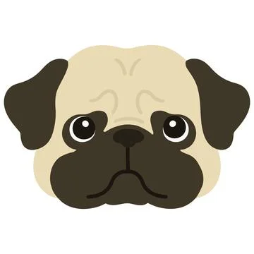 Flat colored simple and cute pug face Stock Illustration