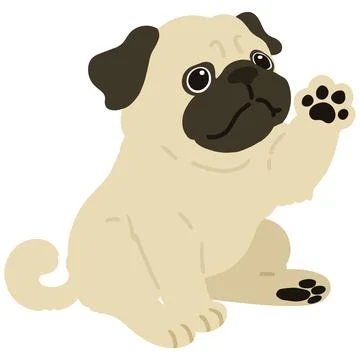 Flat colored simple and cute pug sitting and waving hand Stock Illustration