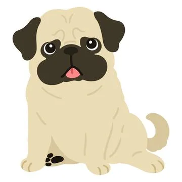Flat colored simple and cute pug sitting in front view Stock Illustration