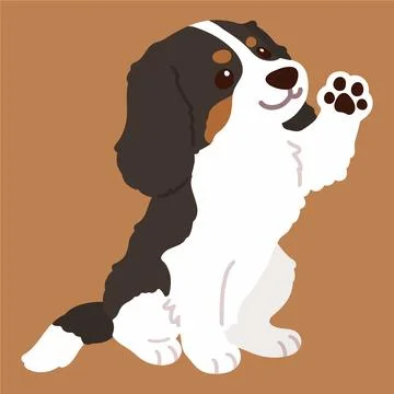 Flat colored tricolor Cavalier King Charles Spaniel sitting waving hand Stock Illustration