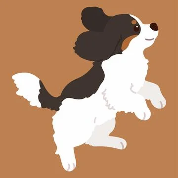Flat colored tricolor Cavalier King Charles Spaniel jumping Stock Illustration