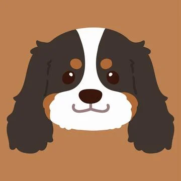 Flat colored Tricolor Cavalier King Charles Spaniel Head Stock Illustration
