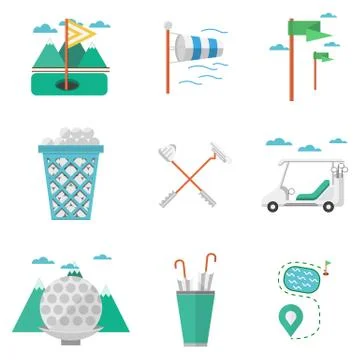 Flat colored vector icons for golf Stock Illustration