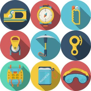 Flat colored vector icons for rock climbing Stockillustratie