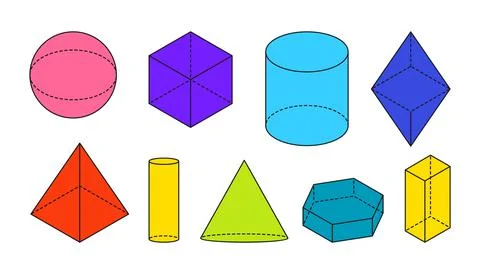 Flat colored volumetric geometric shape set vector Stock Illustration