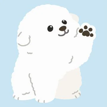 Flat colored white Bichon Frise waving hand Stock Illustration