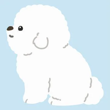 Flat colored white Bichon Frise sitting in side view Stock Illustration