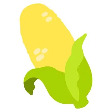 Flat colored yellow fresh corn with leaves Stock Illustration