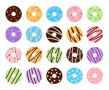 Flat colorful donuts set on white background. Stock Illustration