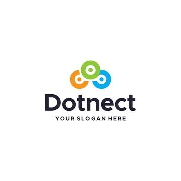 Flat colorful DOTNECT triple round logo design 스톡 일러스트