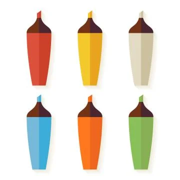 Flat Colorful Markers with Shadow Set isolated over white Stock Illustration
