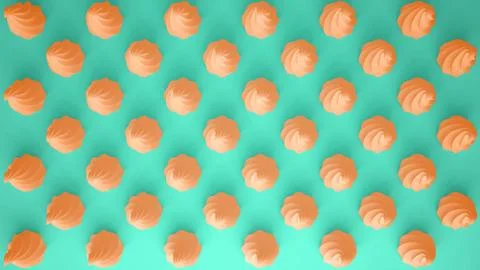Flat colorful pop art composition with orange party cupcakes, bakery goodies, Stock Illustration