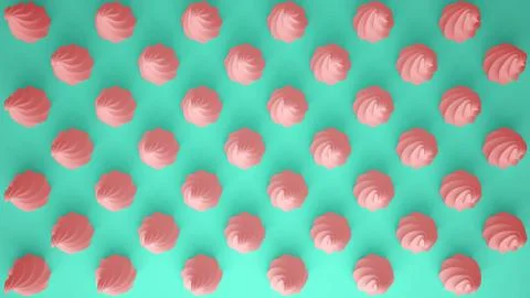 Flat colorful pop art composition with pink party cupcakes, bakery goodies, o Stock Illustration