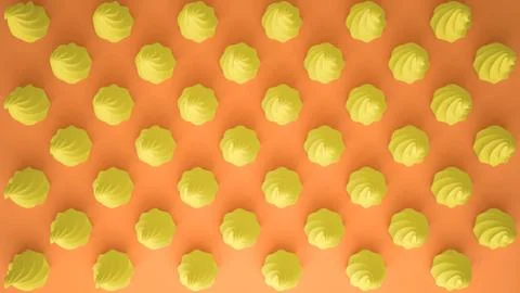 Flat colorful pop art composition with yellow party cupcakes, bakery goodies, Stock Illustration