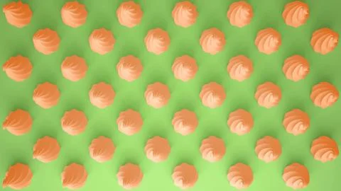 Flat colorful pop art composition with orange party cupcakes, bakery goodies, Stock Illustration