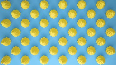 Flat colorful pop art composition with yellow party cupcakes, bakery goodies, Stock Illustration
