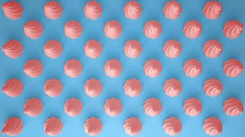 Flat colorful pop art composition with pink party cupcakes, bakery goodies, o Stock Illustration