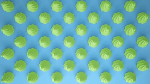 Flat colorful pop art composition with green party cupcakes, bakery goodies,  Stock Illustration