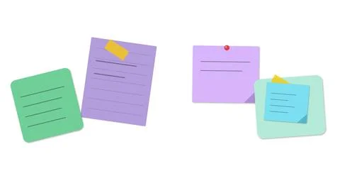 Flat colorful sticky notes with clip icons Stock Illustration