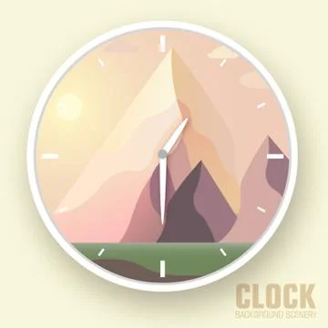 Flat colorful vector nature mountain clock Stock Illustration
