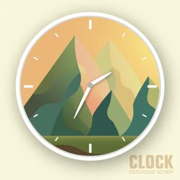 Flat colorful vector nature mountain clock Stock Illustration