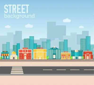 Flat colorful vector sity buildings set. Icons background concep Stock Illustration
