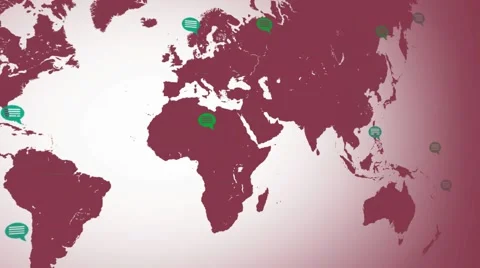 Flat colors - map moving from left to right - speech bubbles - locations - pi Stock Footage 64753850
