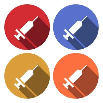 Flat colours circles illustration with long shadow Icon medical syringe with  Stock Illustration