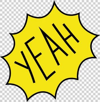 Flat comic explosion is bursting YEAH text in black-outlined yellow burst on Stock Illustration